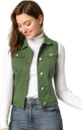 Allegra K Women's Buttoned Washed Denim Vest Jacket W Chest Flap Turn