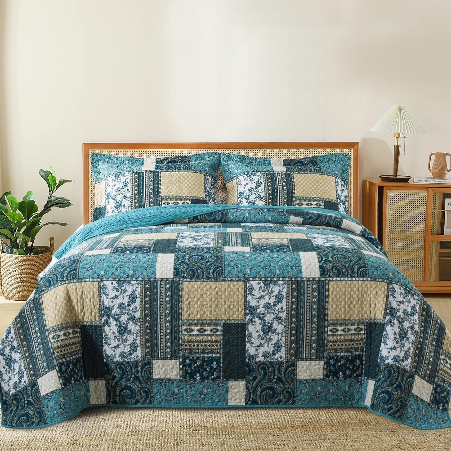 BEDIFANY Cotton Queen Size Quilt Set for All Seasons Comfort