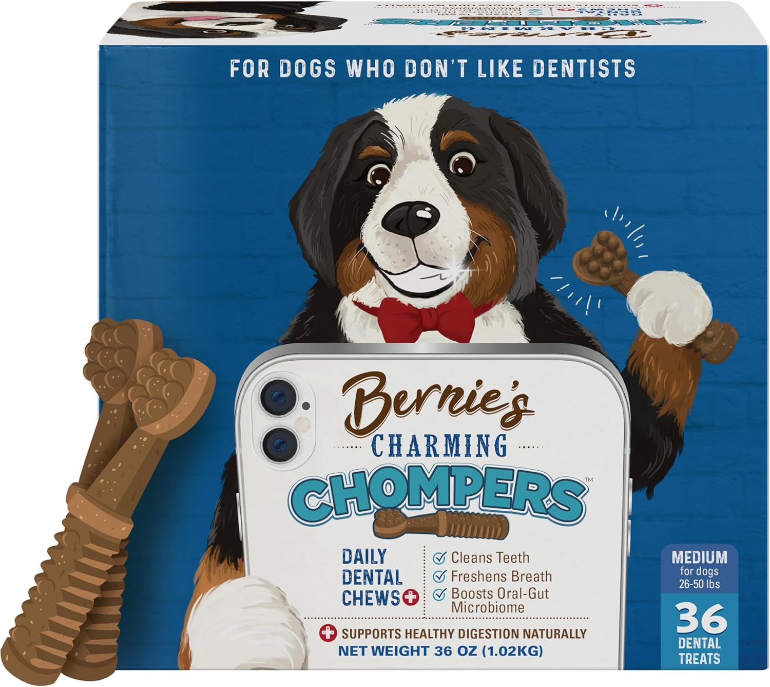 Bernie's Charming Chompers Daily Dental Chews for Dogs 26-50 Lbs