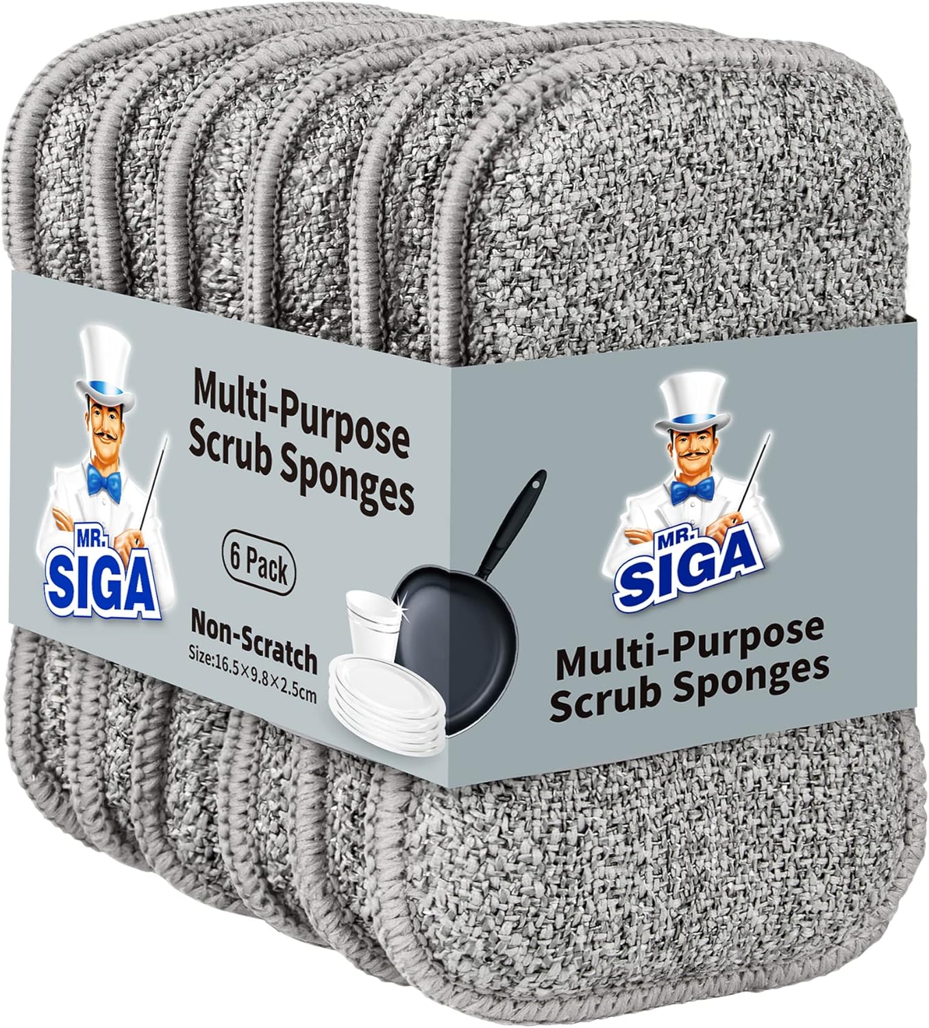 Long Lasting MR.SIGA Scrub Sponges, 6 Pack