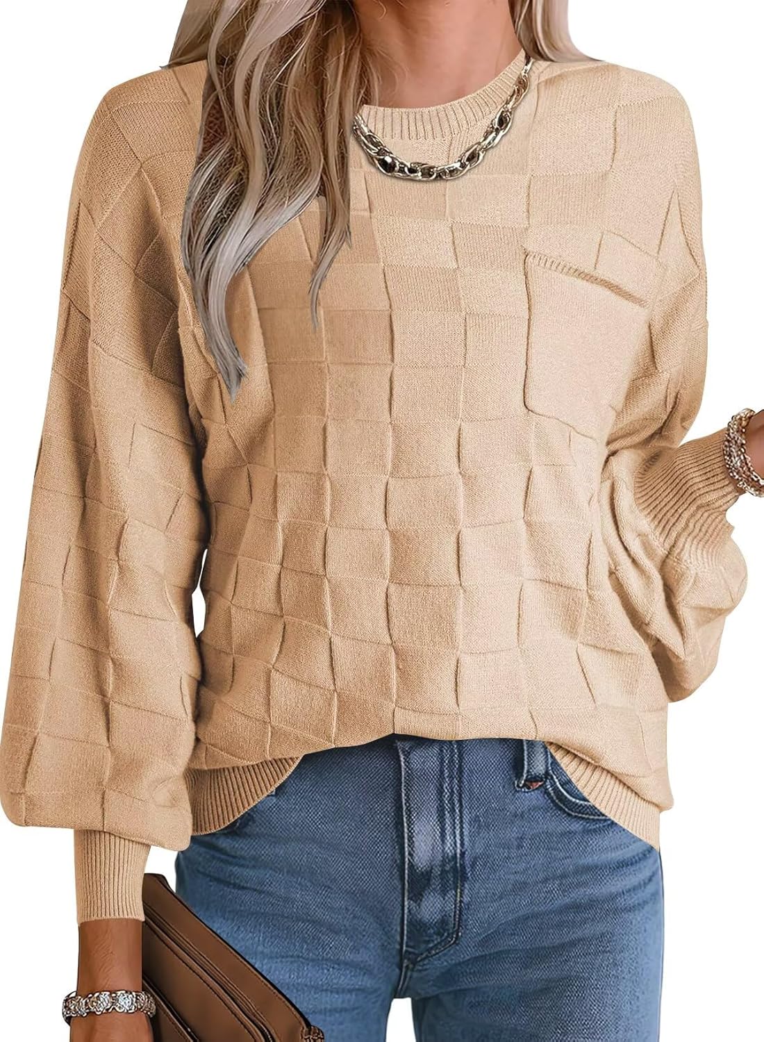 FEKOAFE Womens Casual Sweaters for Fall with Long Sleeves