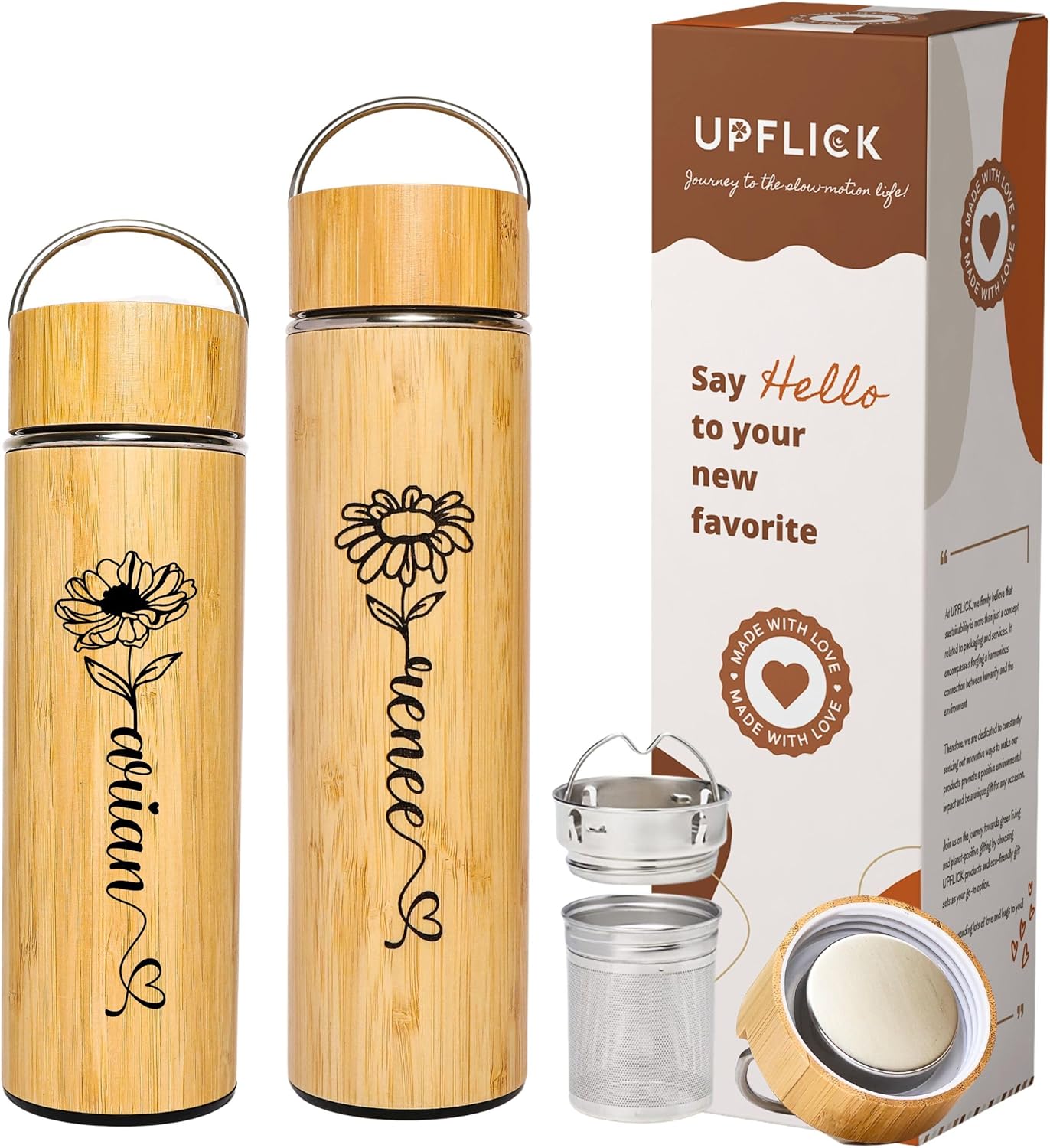Custom Name Bamboo Tumbler 17 oz Tea Infuser for Gifts