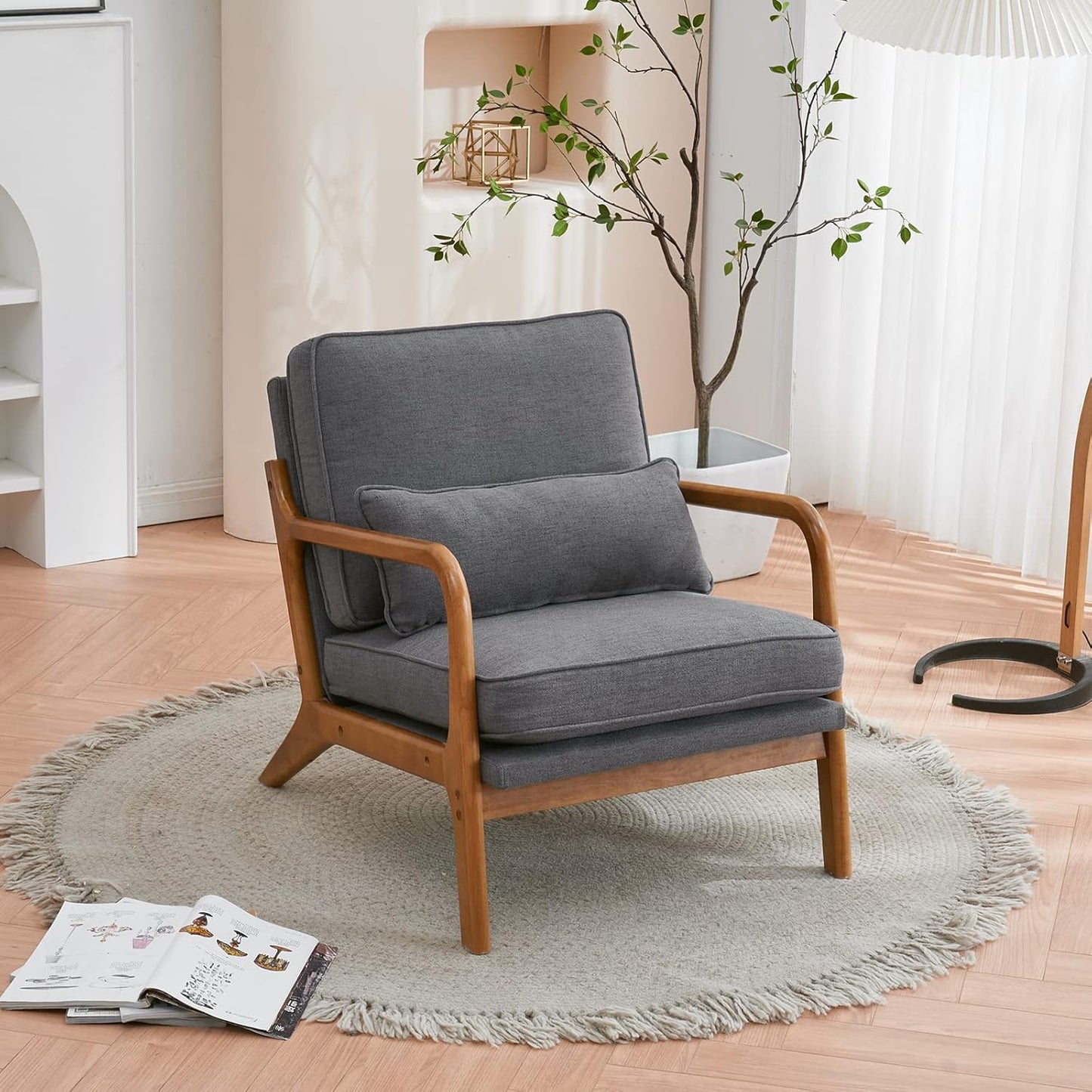 Mid-Century Modern Accent Chair with Pillow for Cozy Living
