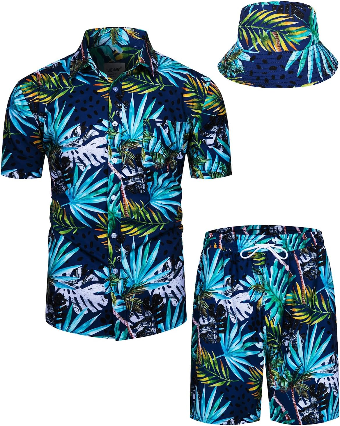 TUNEVUSE Mens Hawaiian Shirts and Shorts Set for Summer Fun