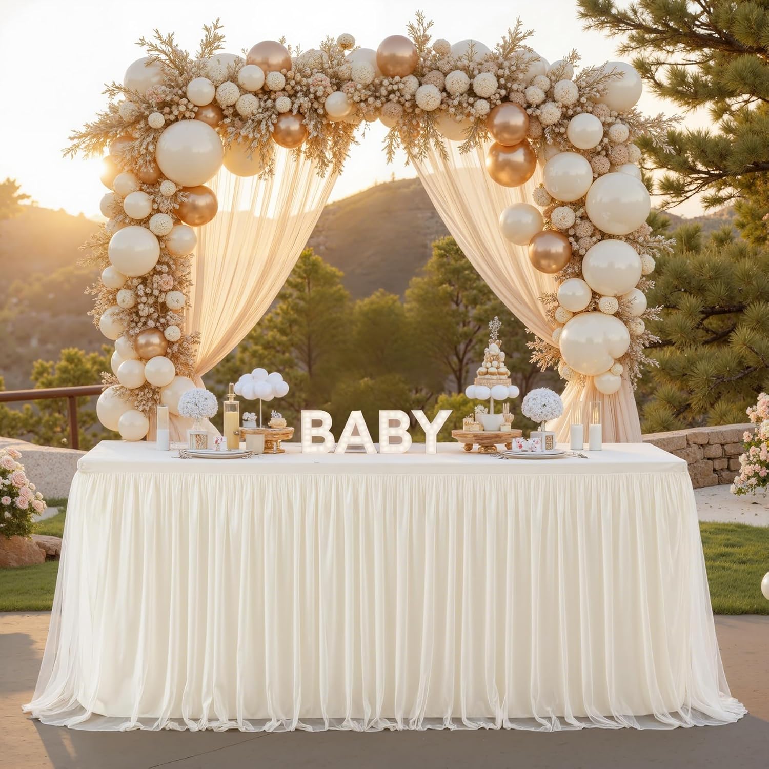 Ivory Tulle Tablecloth for 8 Foot Rectangular Table Events