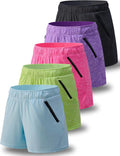 Womens 5-Pack Workout Shorts with Zipper Pockets - Pack of 5