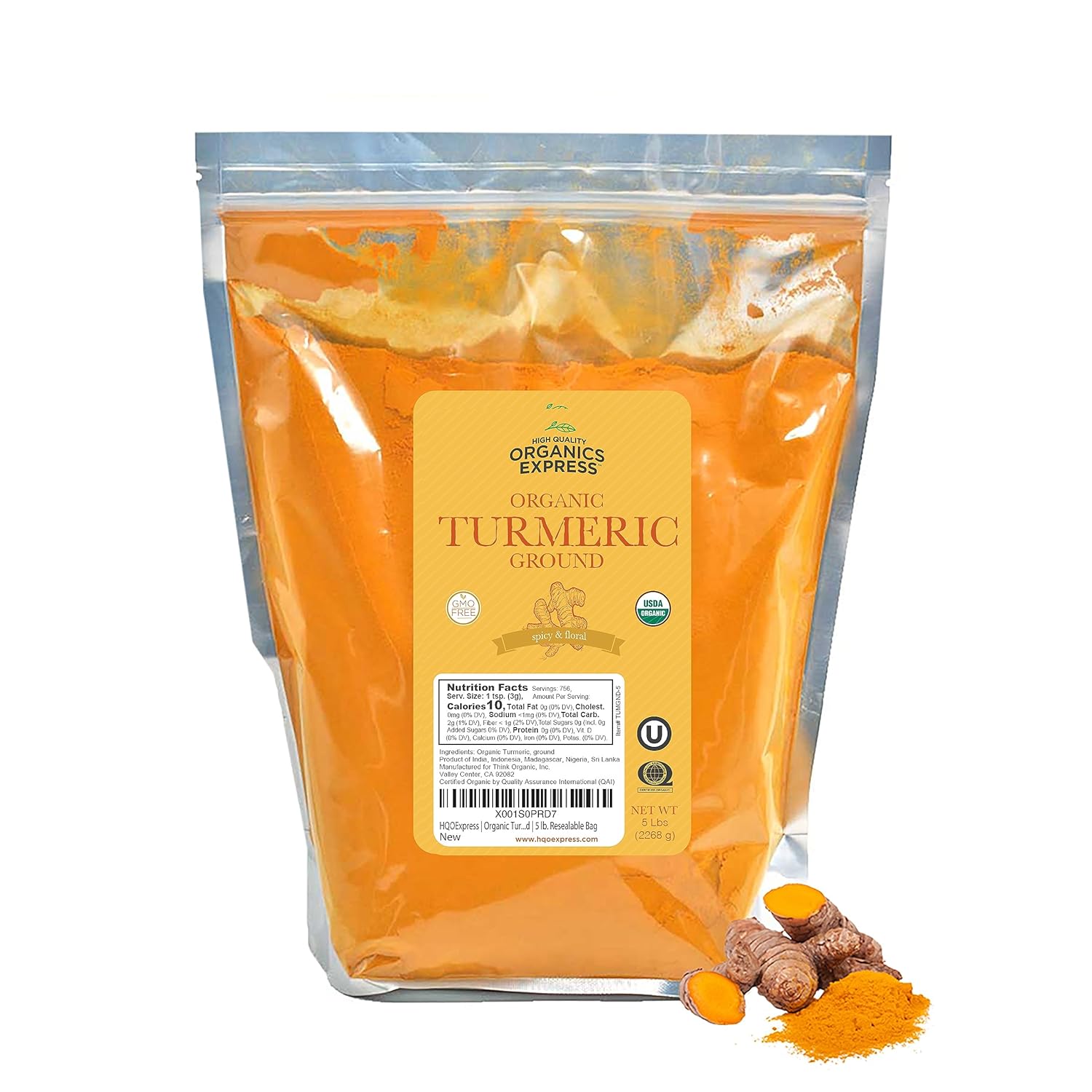 Organic Ground Turmeric Spice Powder for Cooking - 80 oz Bag