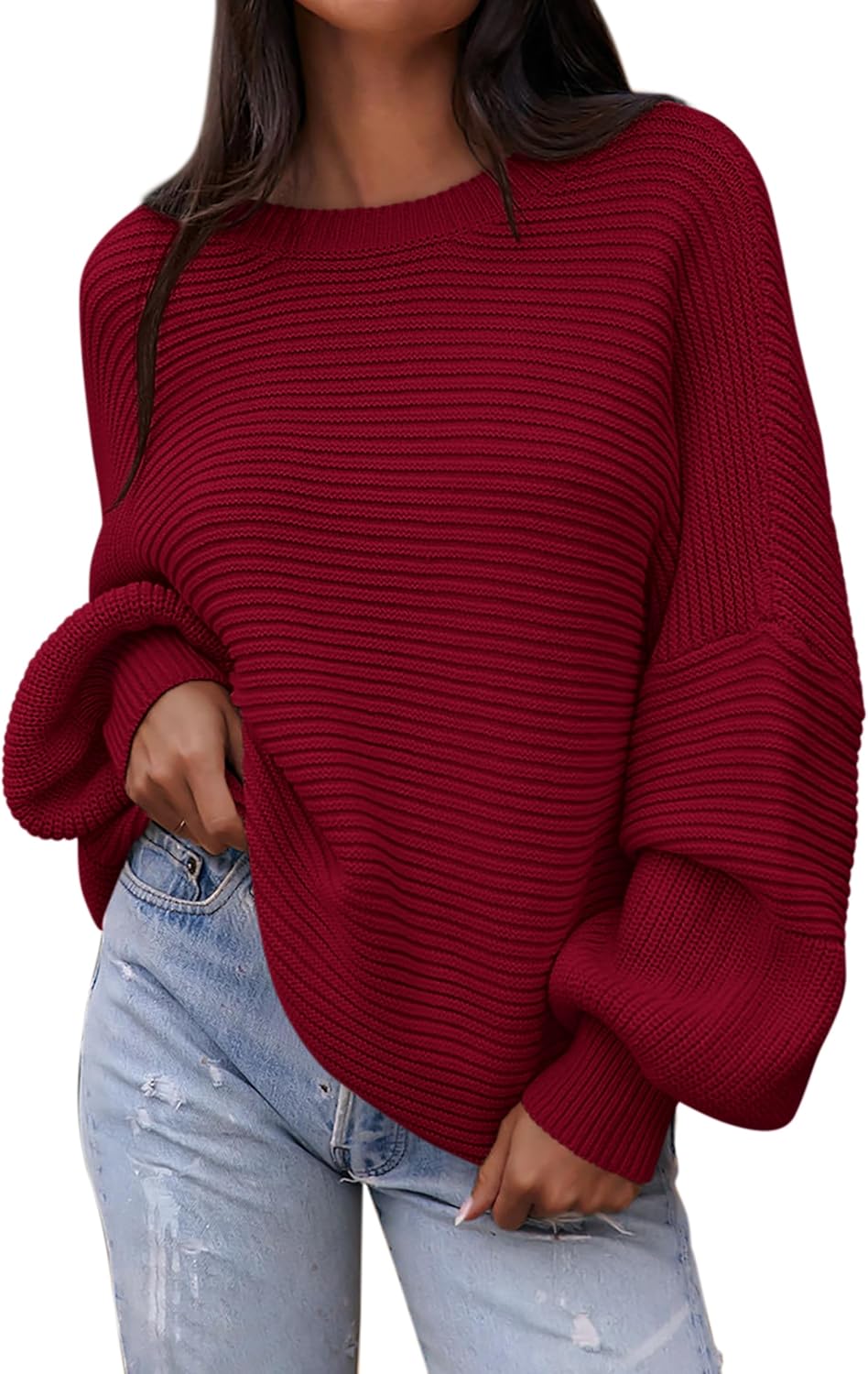 PRETTYGARDEN Womens Oversized Lantern Sleeve Sweater for Fall