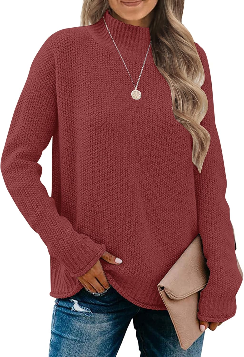 MEROKEETY Women's Turtleneck Long Sleeve Sweater for Fall