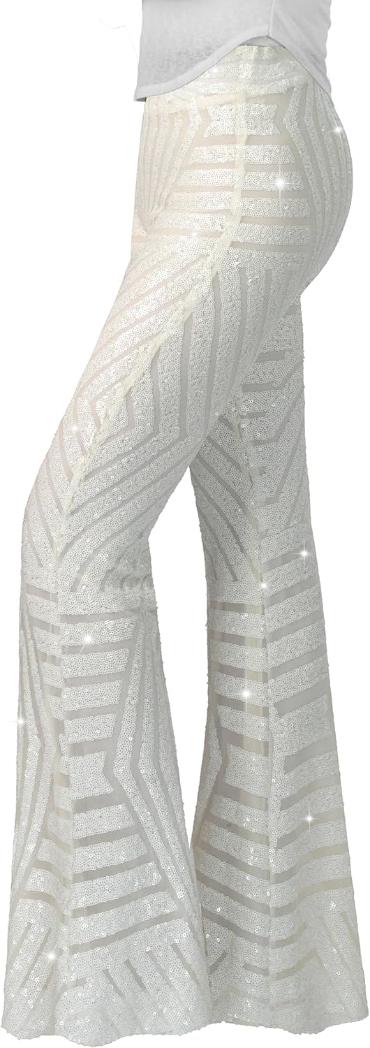 Nawgut Sequin Flare Pants for Disco Party and Clubwear