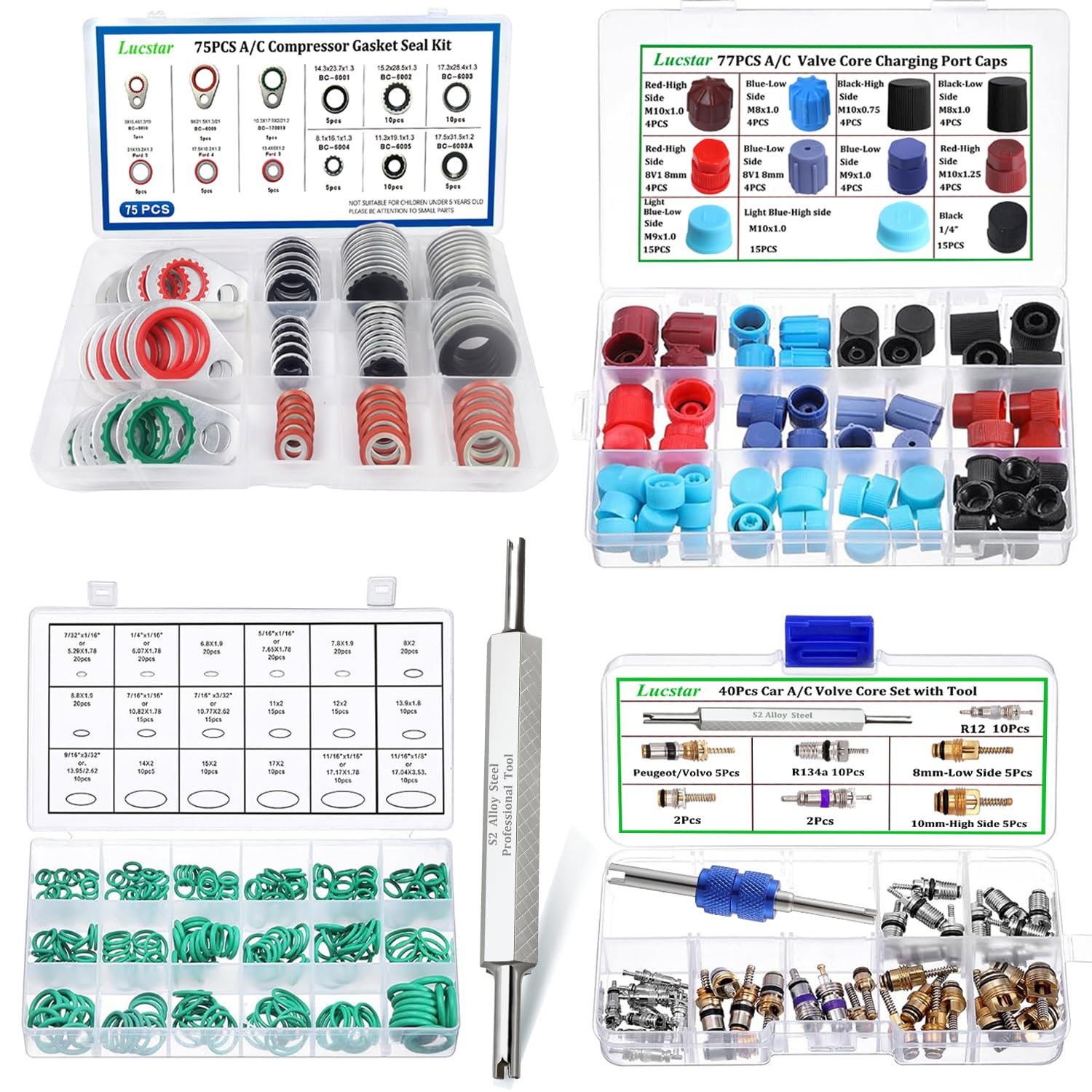 AC R12 R134a Recharge Kit with Schrader Valve Tool Set for Cars