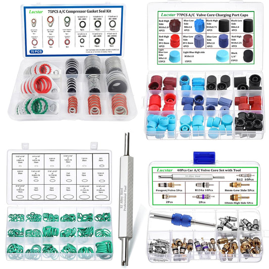 AC R12 R134a Recharge Kit with Schrader Valve Tool Set for Cars