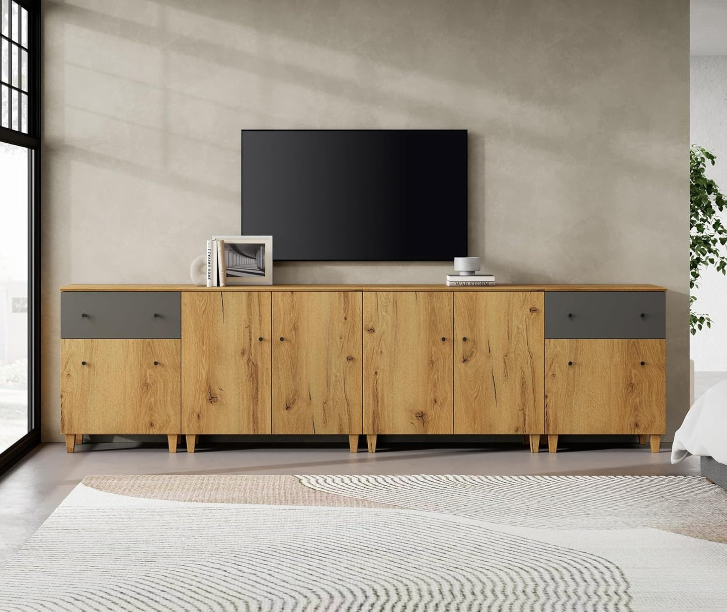 Modern Oak TV Stand: Spacious 4-in-1 Highboy