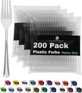 Party Solids Clear Plastic Forks 200 Pack - Heavy Duty Clear Forks