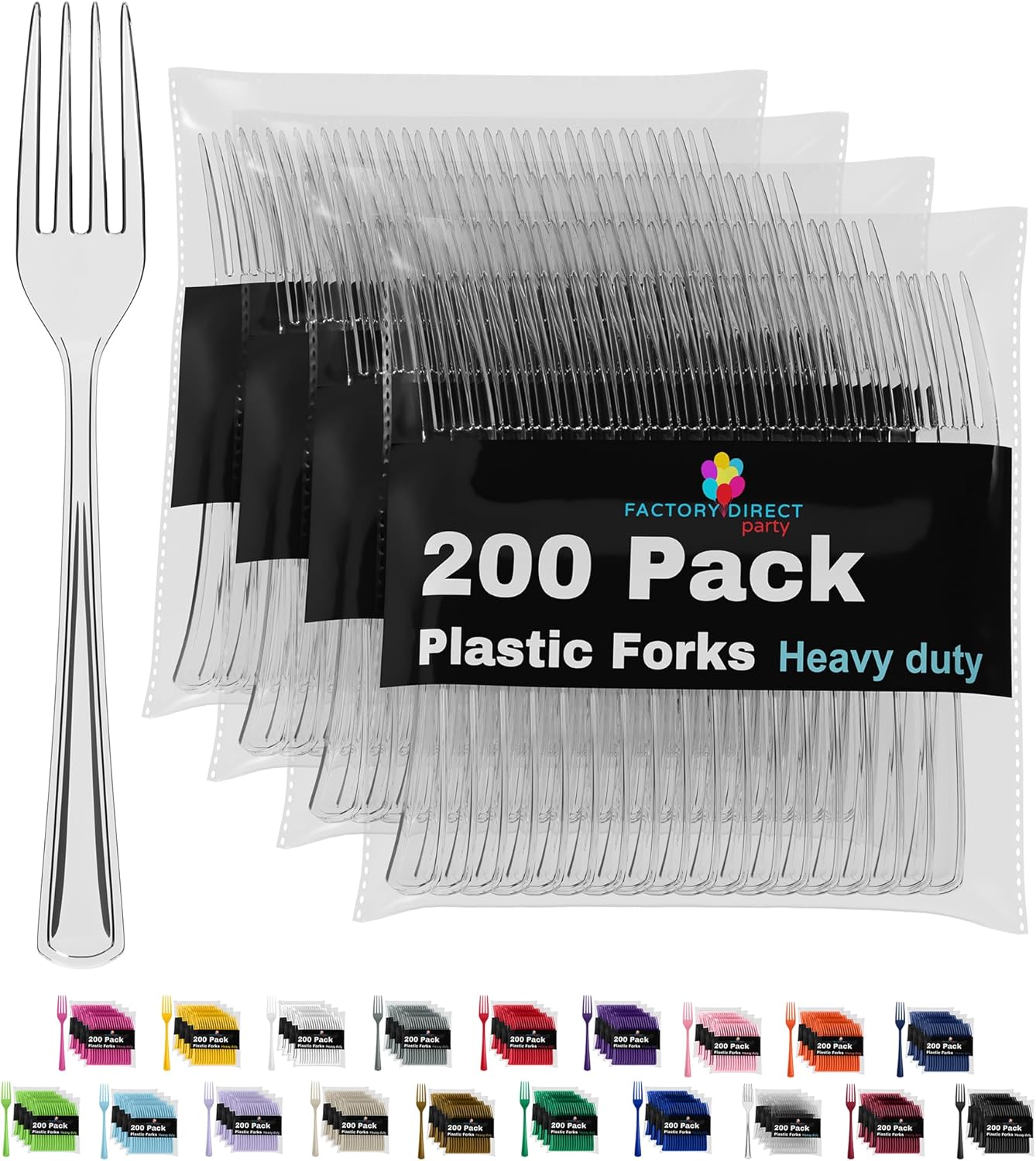 Party Solids Clear Plastic Forks - 200 Heavy Duty Utensils