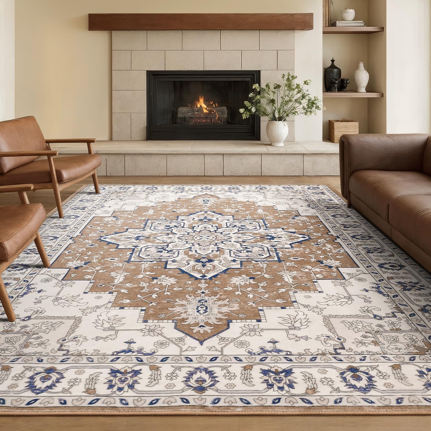 Rugflix 8x10 Area Rug for Living Room with Vintage Floral Design