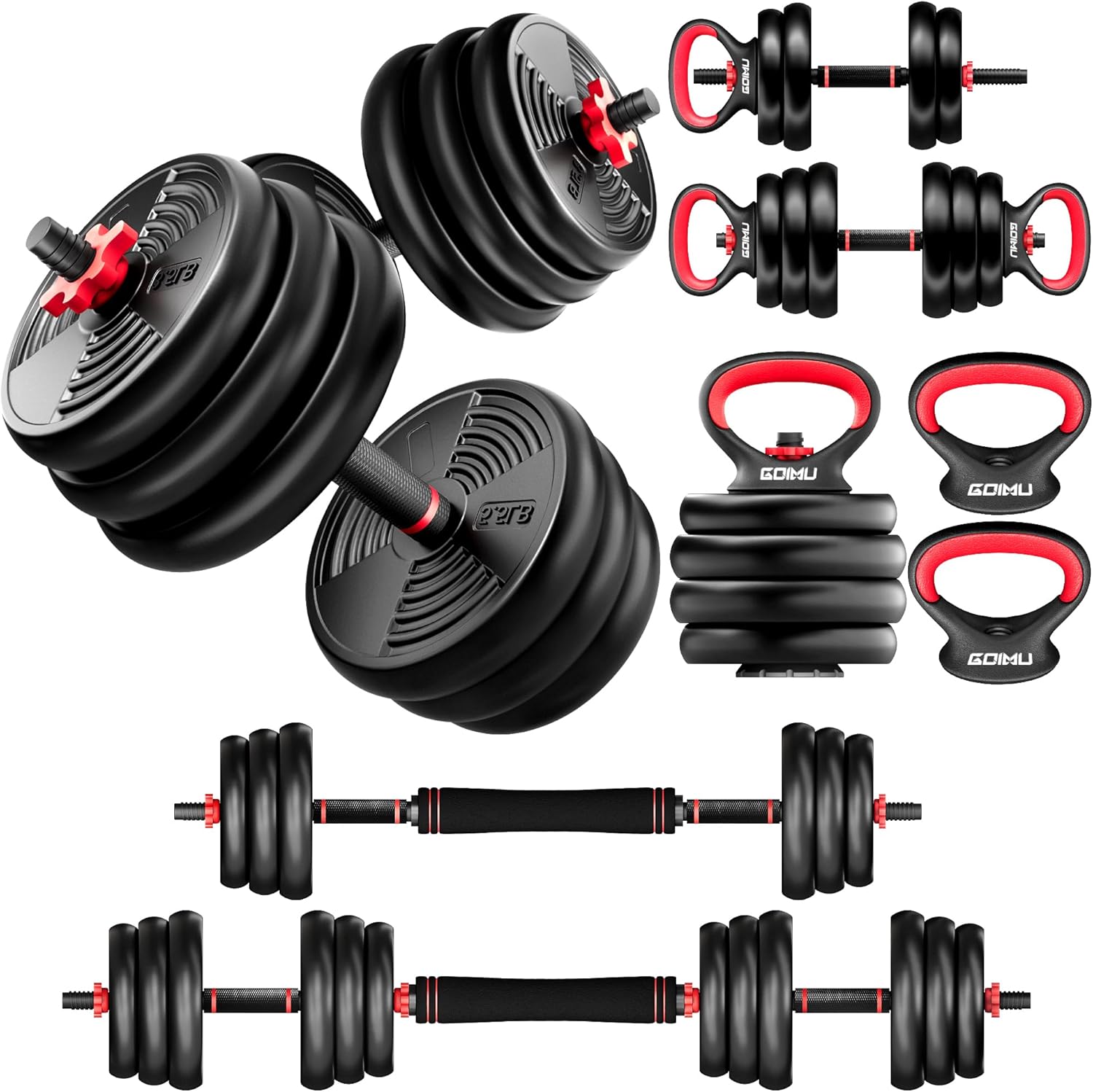 Adjustable Dumbbells 55/77LBS 4 in 1 Fitness Equipment Set