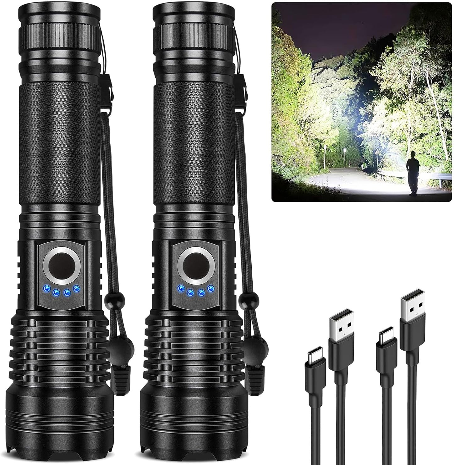Rechargeable LED Flashlights 90,000 Lumens 2 Pack for Home Use