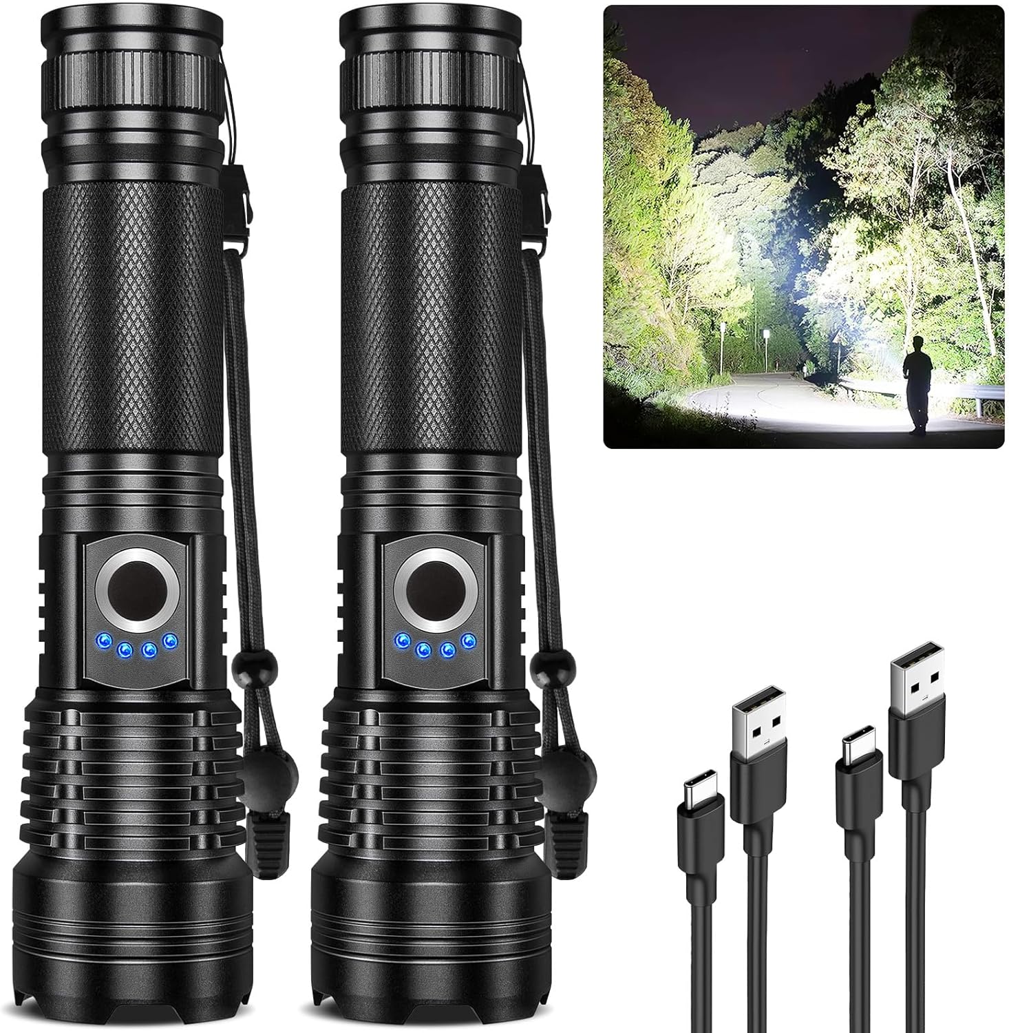 Rechargeable LED Flashlights 90,000 Lumens 2 Pack for Home Use