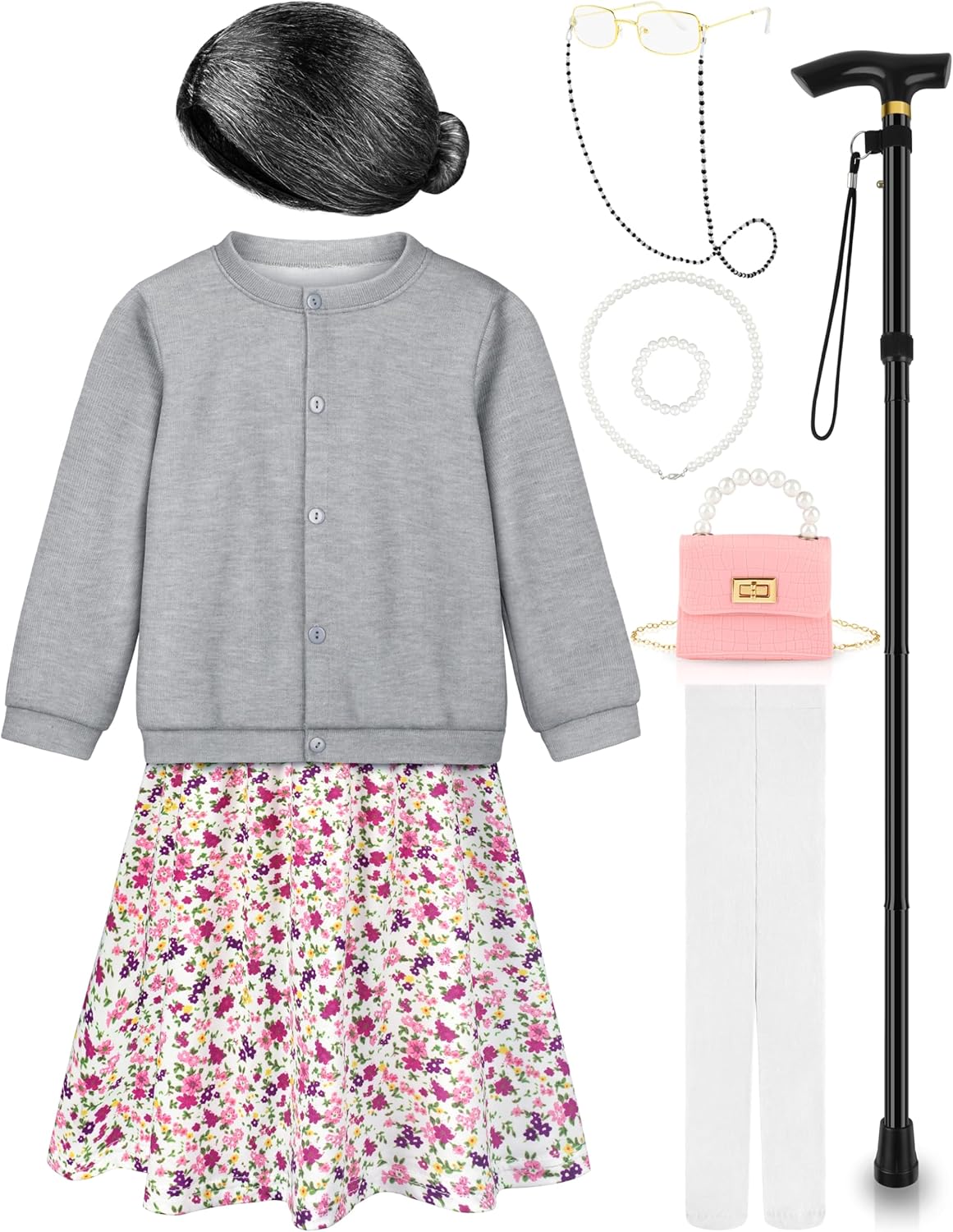 Old Lady Costume for Kids 100 Days of School Dress Up Set