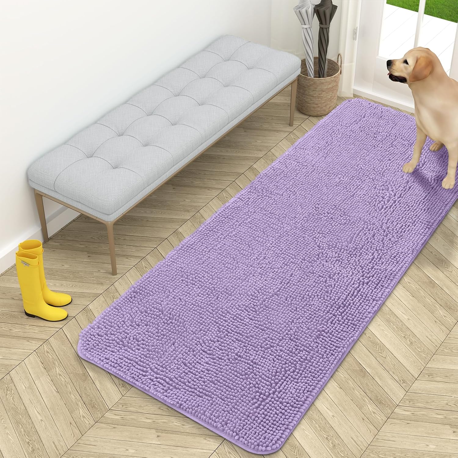OLANLY Dog Door Mat for Muddy Paws 59x24, Absorbent Chenille