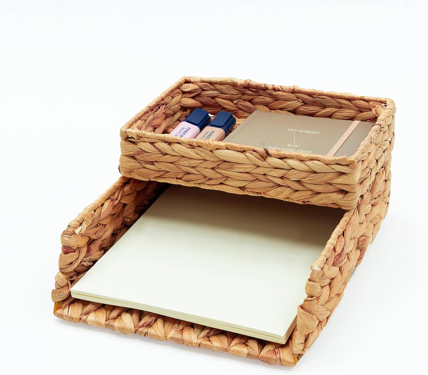 Woven Water Hyacinth Desk Letter Trays - Keep Stationery Organized
