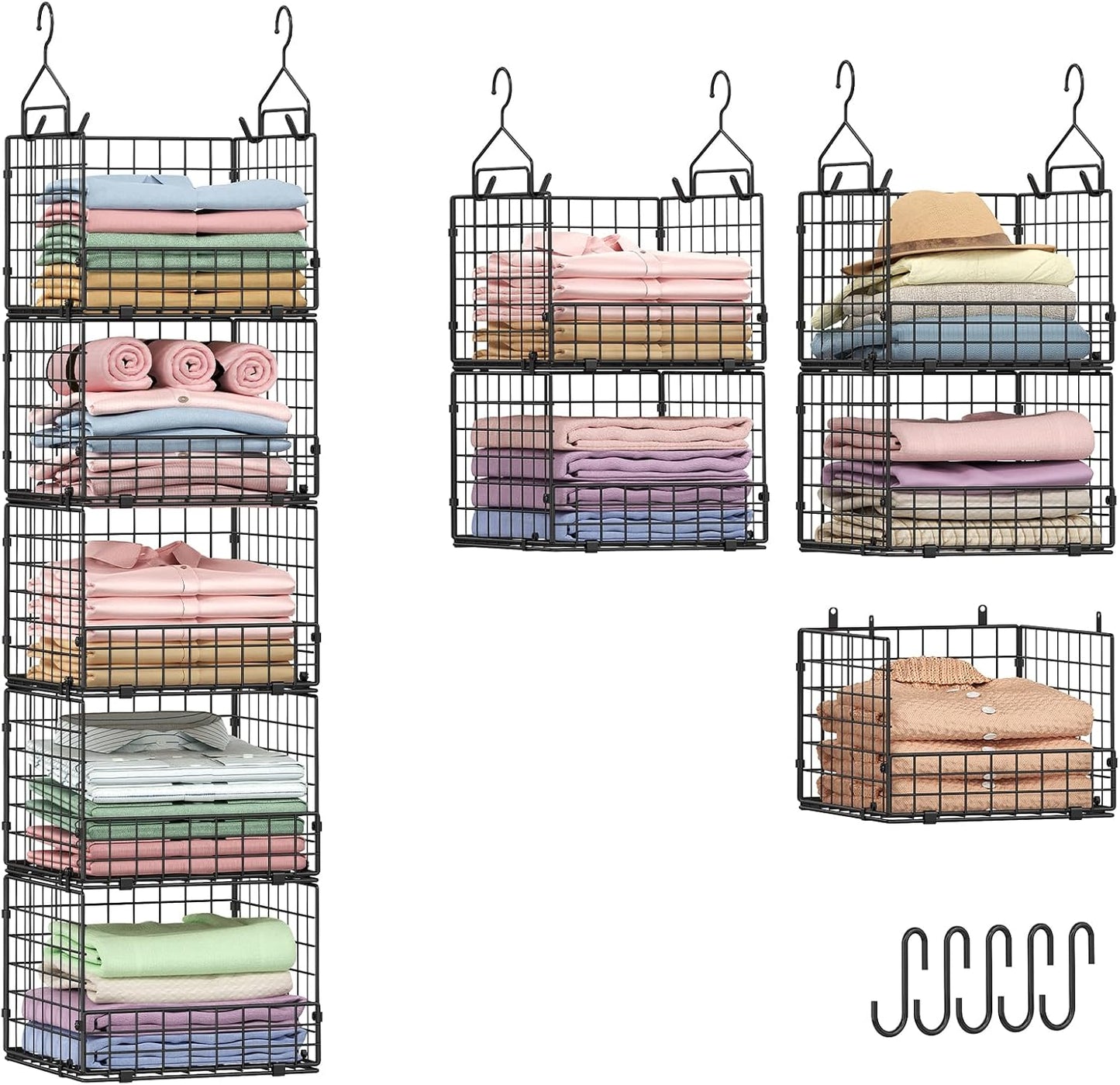 5-Tier Hanging Closet Organizer with Wire Baskets for Storage
