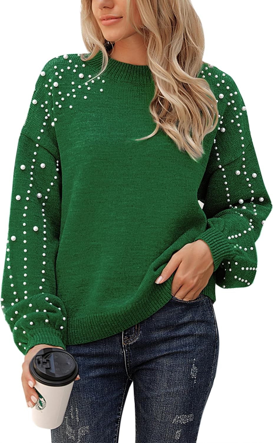 Blooming Jelly Women's Chunky Sweater with Lantern Sleeves