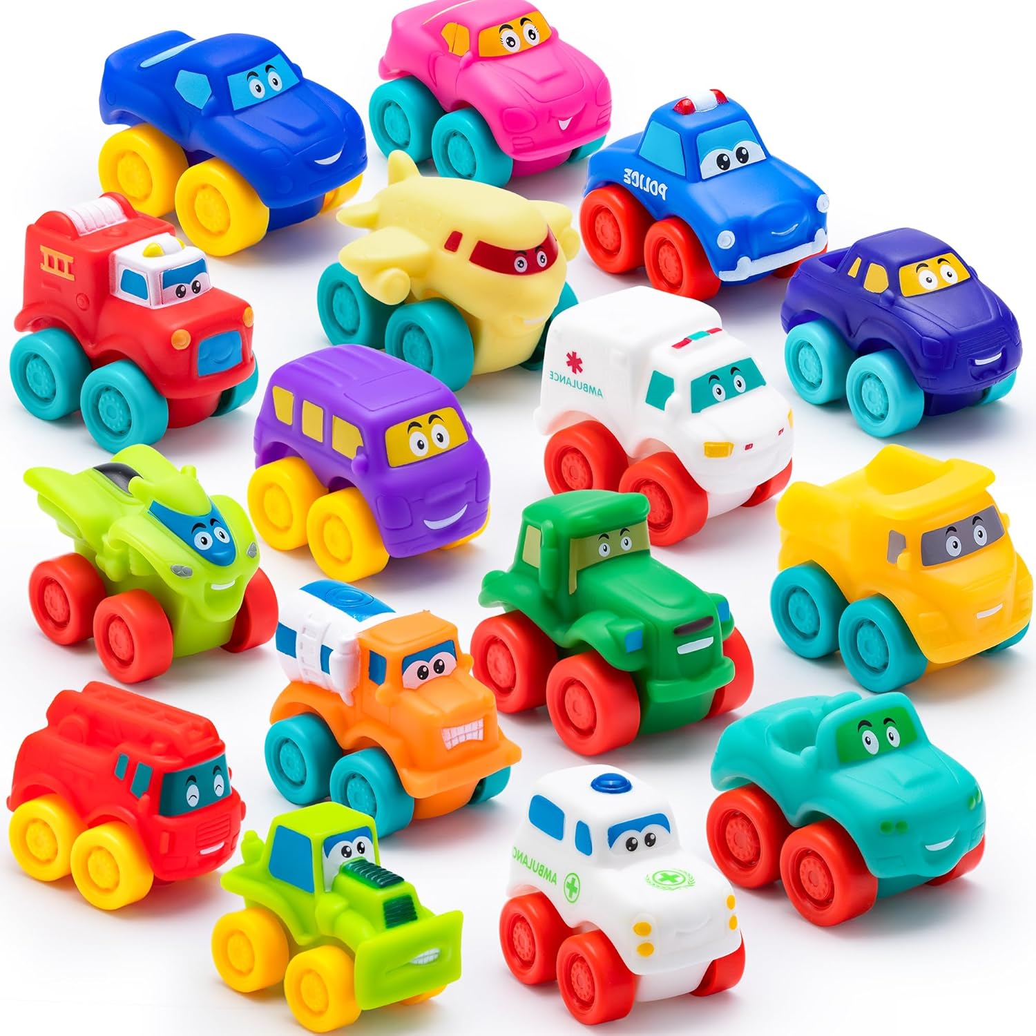 JOYIN Rubber Cartoon Cars Set for Kids