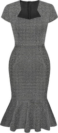 Stylish Cap Sleeve Tweed Bodycon Cocktail Dress for Evening Wear