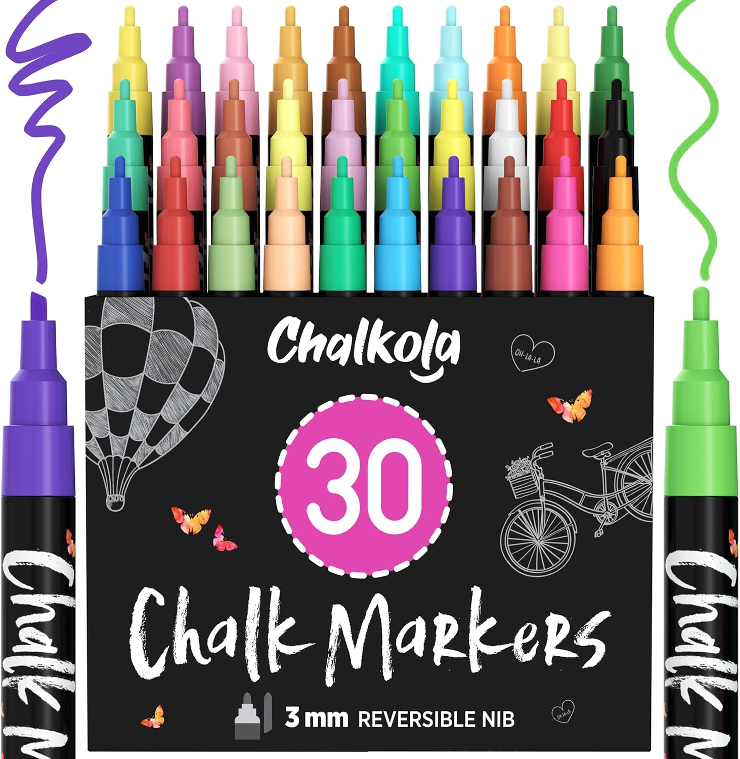 Fine Tip Chalk Markers for Creative Projects - 30 Pack Set
