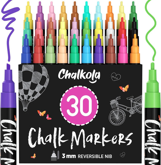 Fine Tip Chalk Markers for Creative Projects - 30 Pack Set