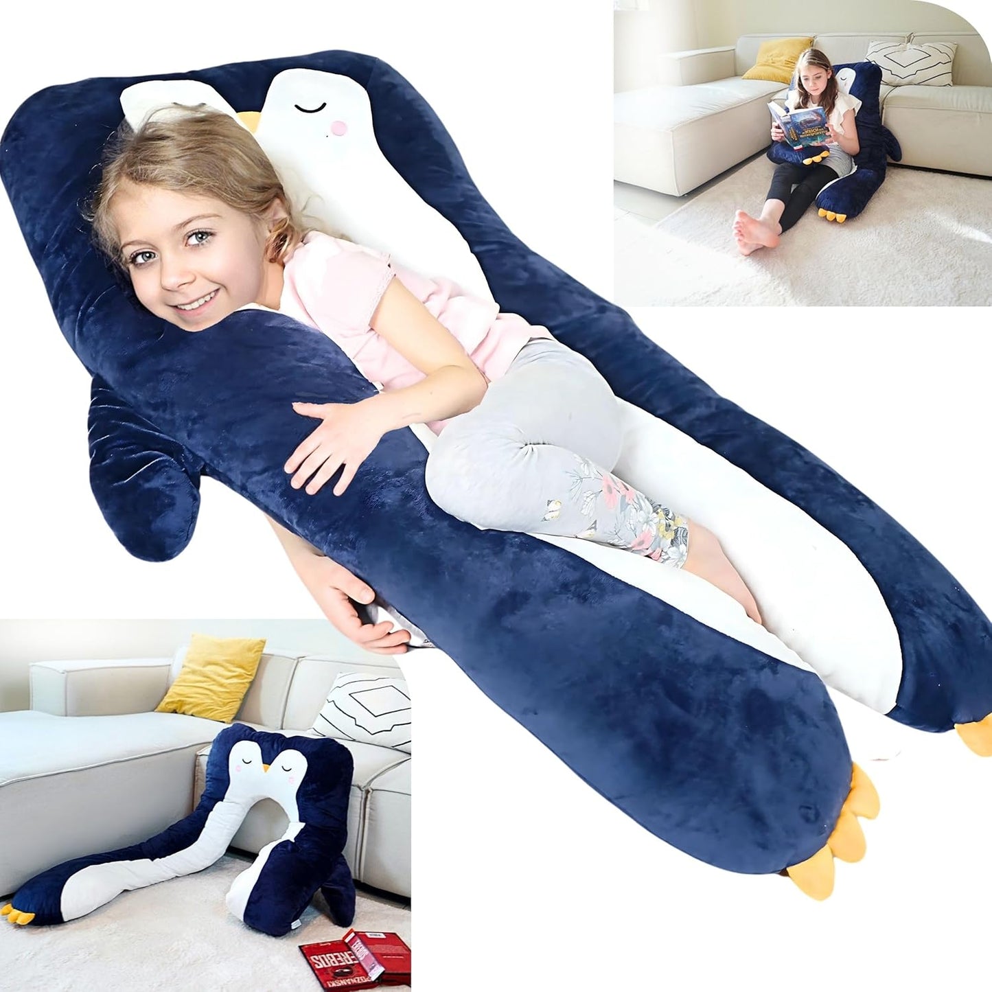 LUNAMIRA Penguin Kids Body Pillow for Comfort and Fun