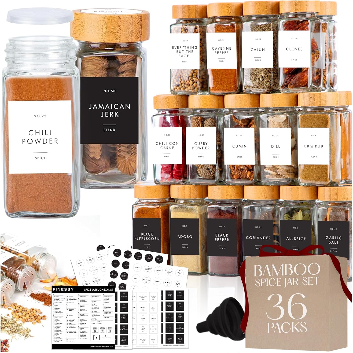 Glass Spice Jars with Bamboo Lids for Organized Kitchen Bliss