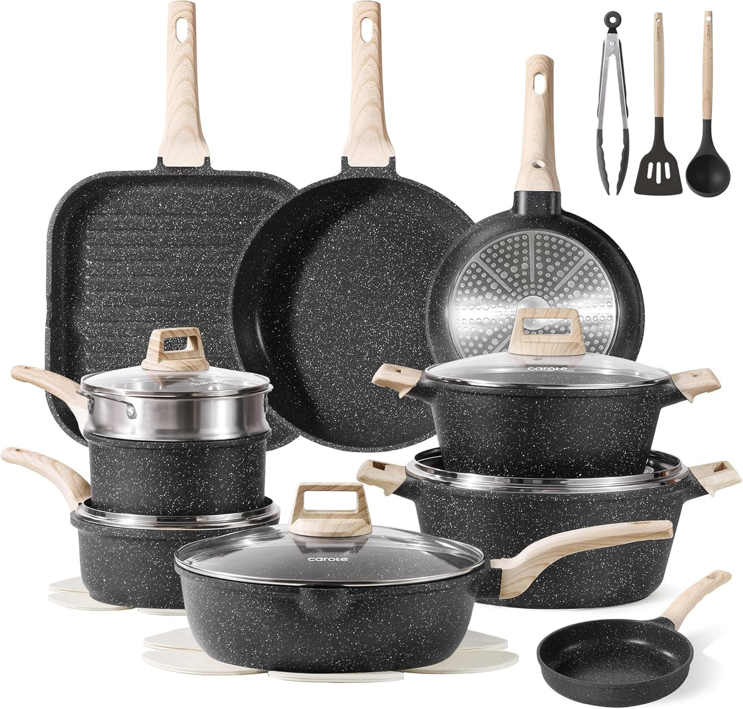 CAROTE 26Pcs Nonstick Cookware Set for Healthy Cooking