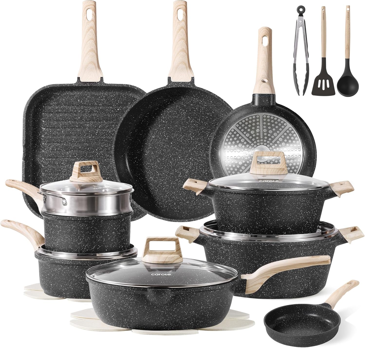 CAROTE 26Pcs Nonstick Cookware Set for Healthy Cooking