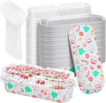 100Pack Christmas Mini Cake Pans with Lids and Spoons - Disposable