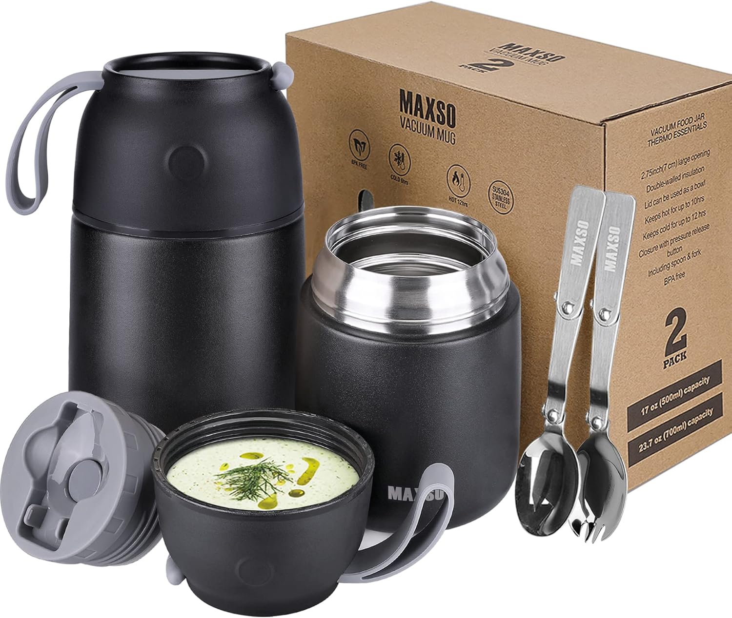 MAXSO 2 Pack Soup Thermo for Hot & Cold Food - Perfect for Travel