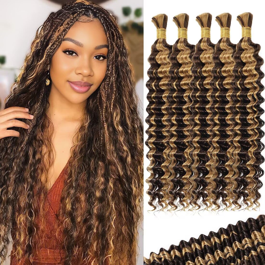 Ombre Brown Blonde Human Braiding Hair for Stunning Boho Styles