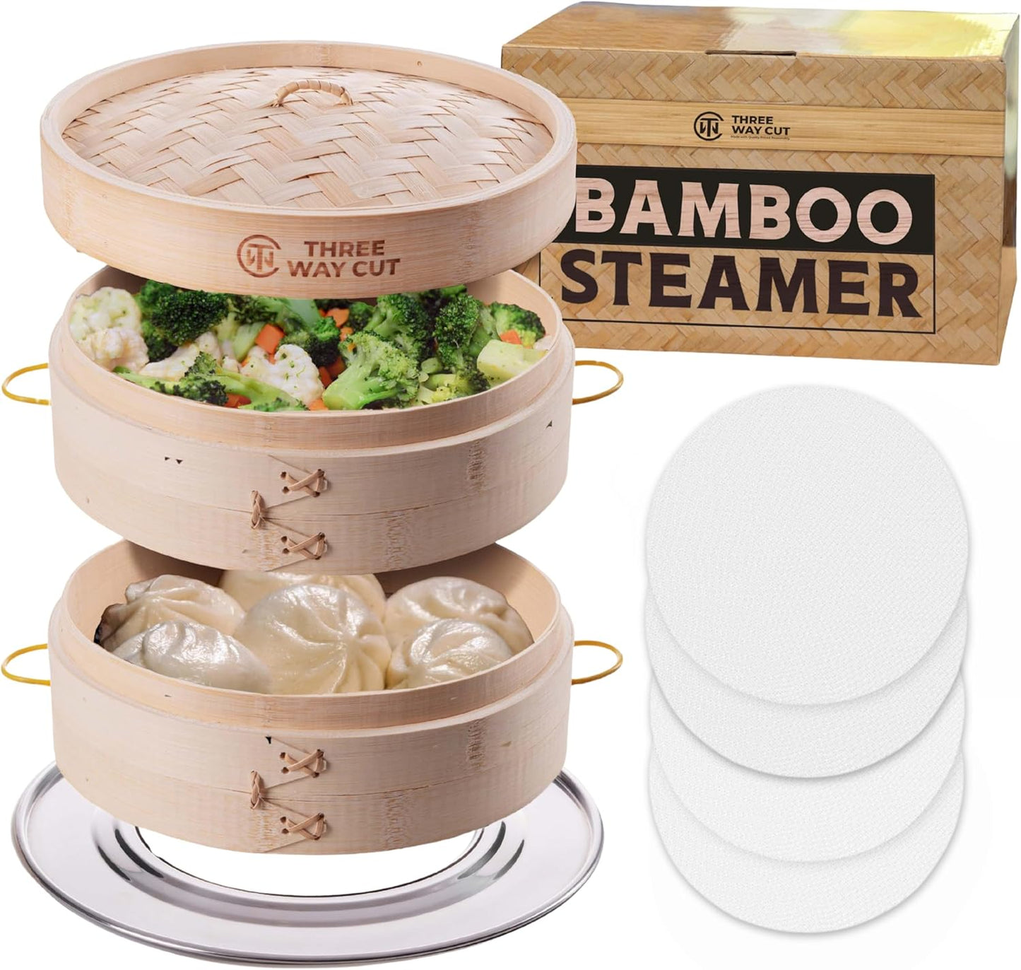 Bamboo Steamer 10 Inch 2 Tier for Healthy Cooking and Steaming