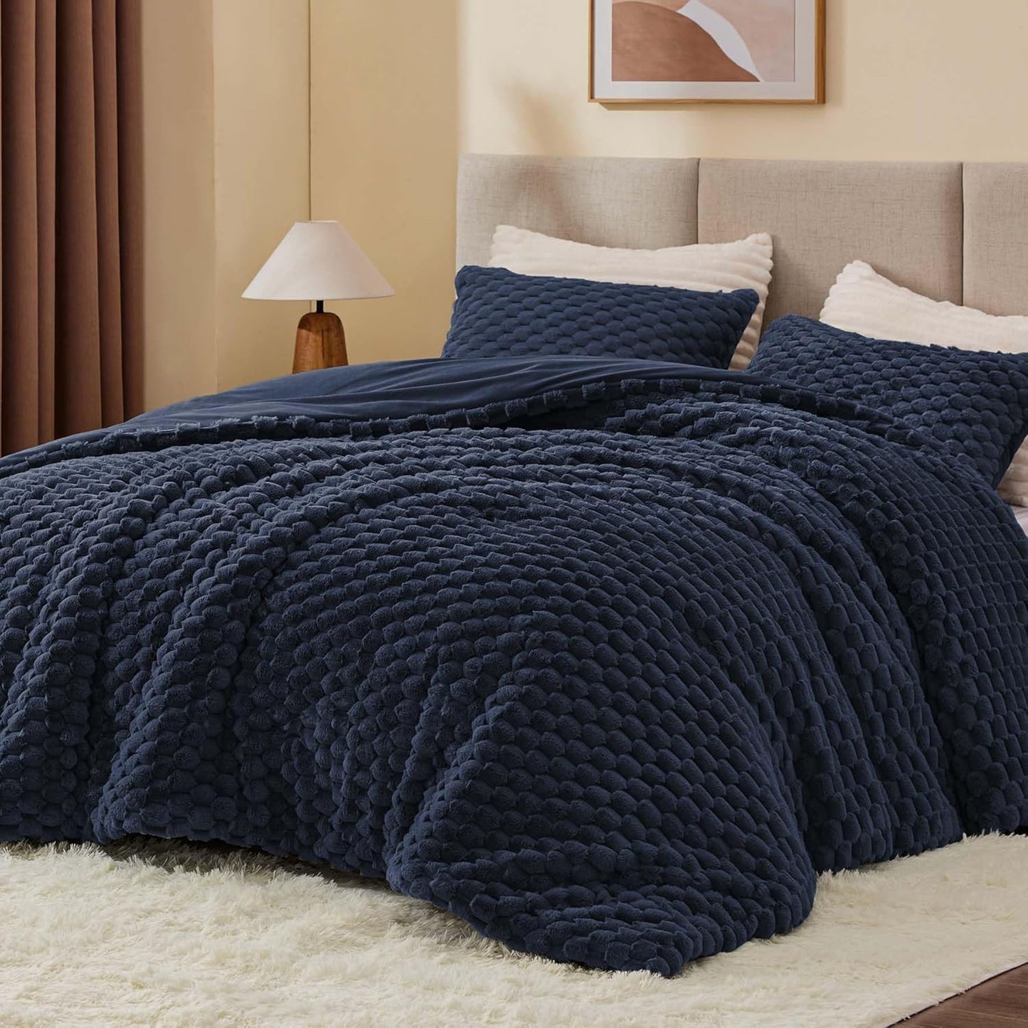 Fluffy Twin Comforter Set - Navy Blue Fleece Soft Bedding