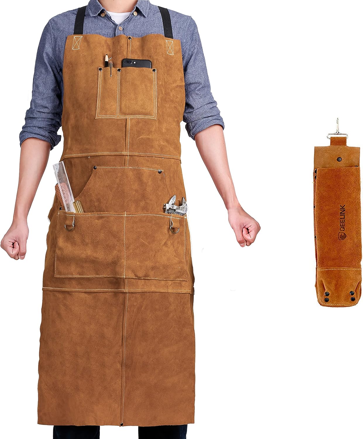 QeeLink Leather Welding Work Apron - Heat Resistant & Durable