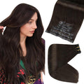 Full Shine Seamless Clip in Hair Extensions Darkest Brown 12in