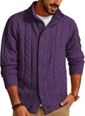 Men's Cardigan Sweater with Stand Collar - Cable Knit Button Down