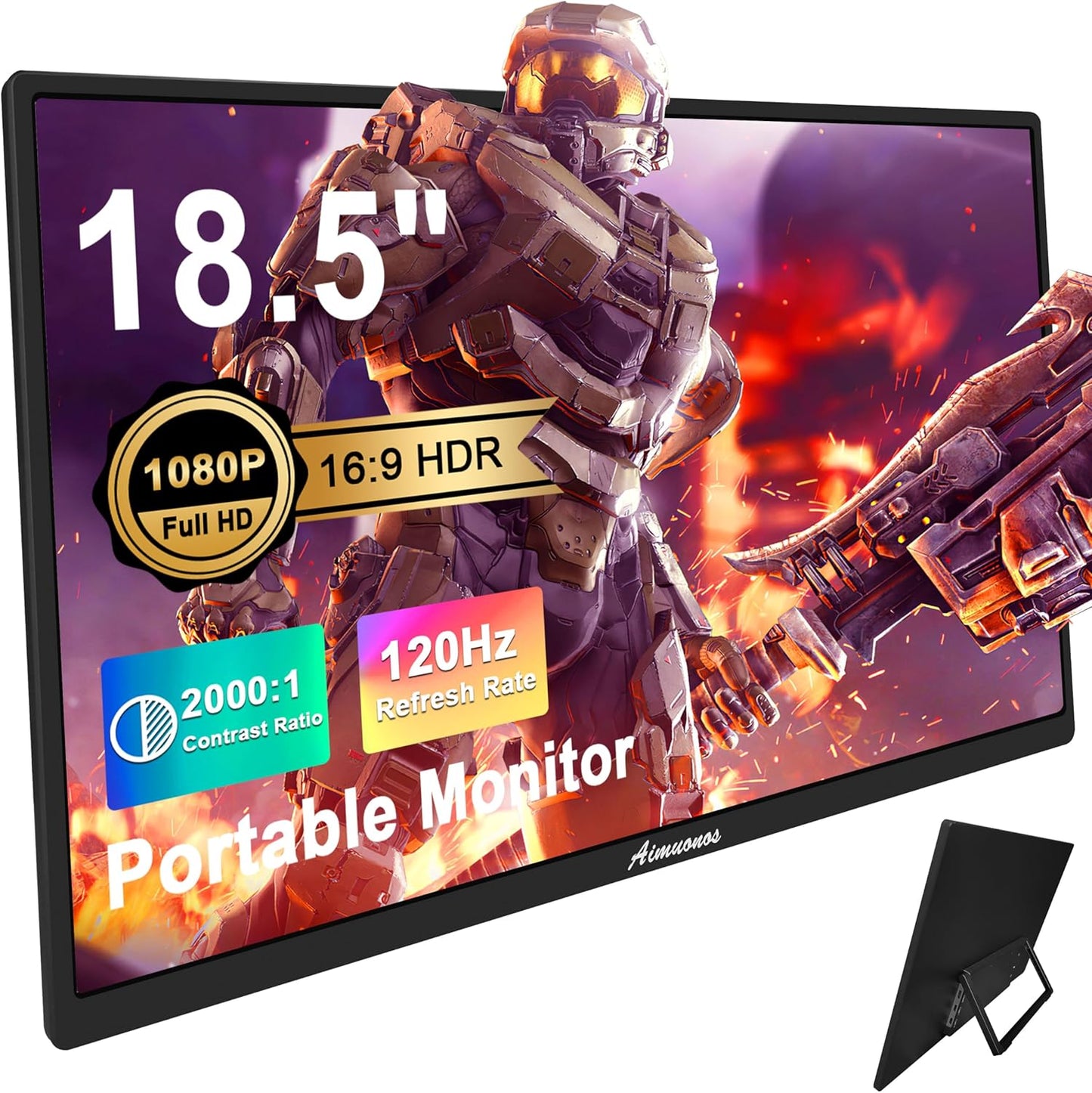18.5 FHD Portable Monitor: Dual Speakers & 120Hz Refresh Rate
