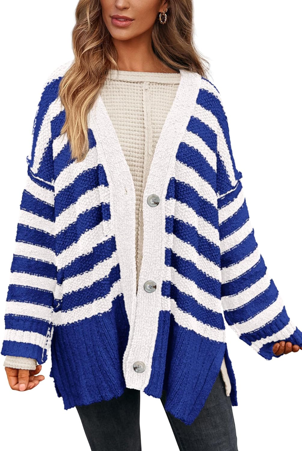 PRETTYGARDEN Women's Winter Striped Cardigan for Chic Style