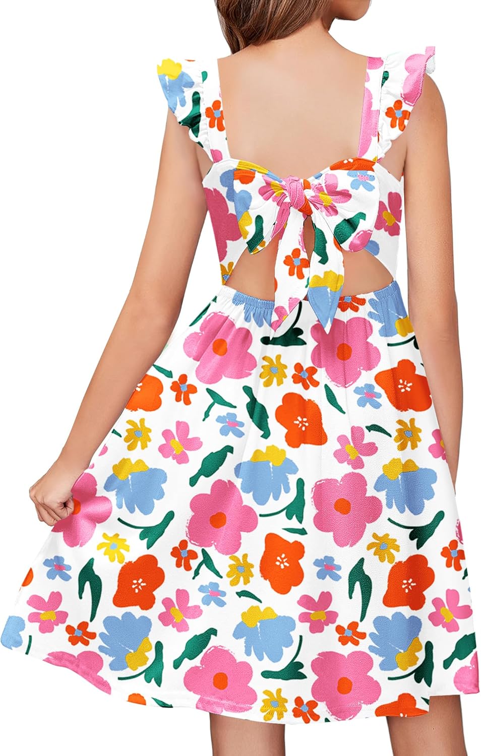 Arshiner Girls Summer Dresses with Ruffle Sleeves and Pockets