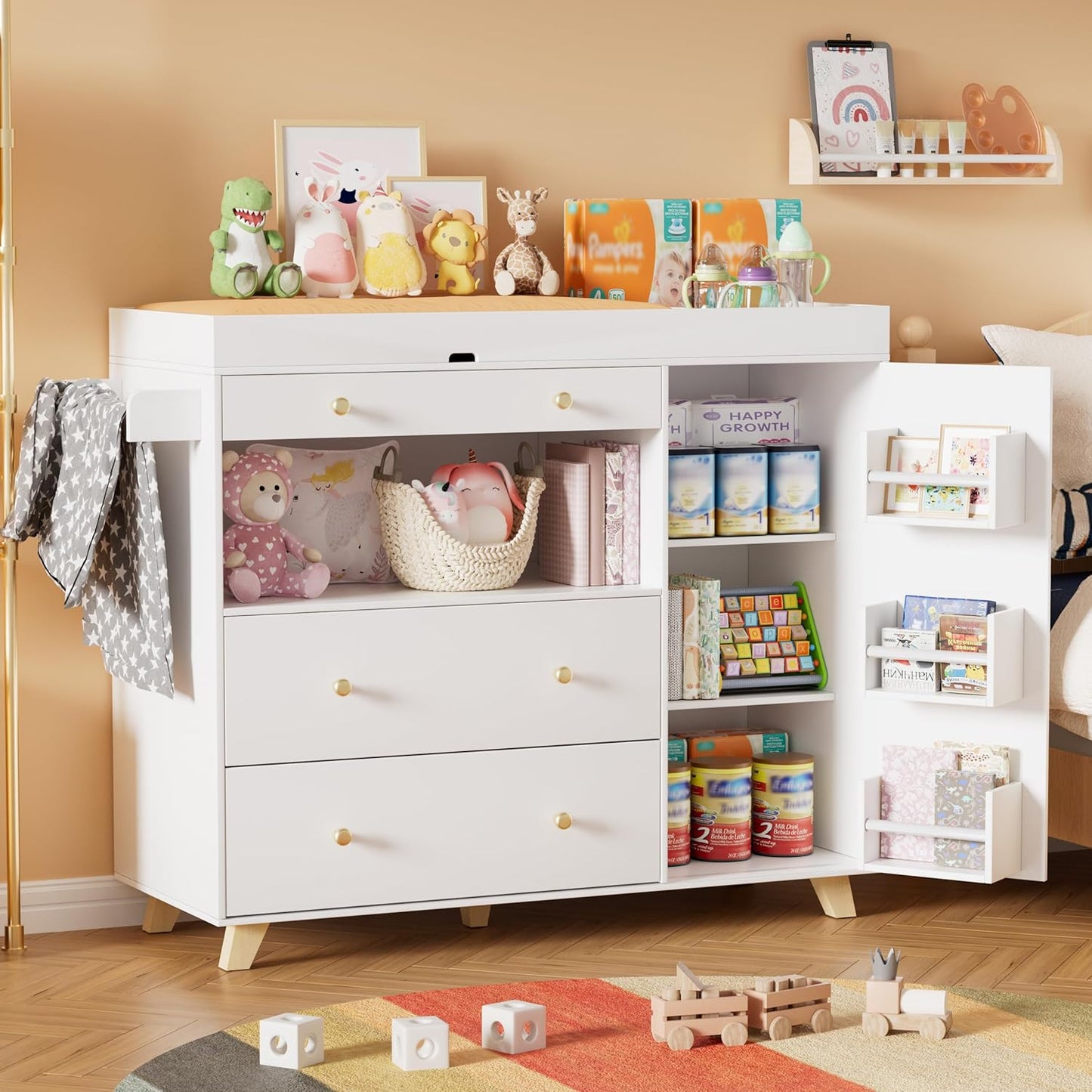 PAKASEPT Changing Table with 3 Drawers and Wide Top Design