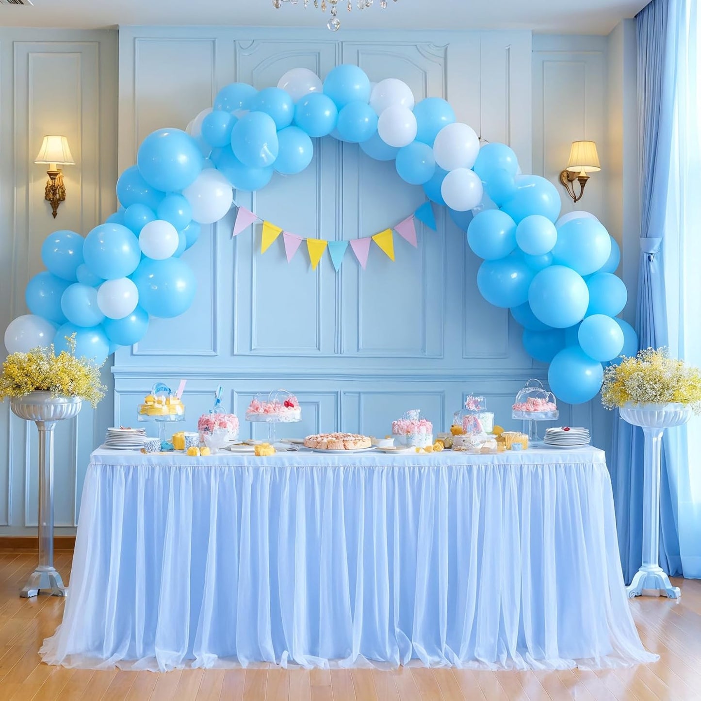 14ft Baby Blue Tulle Table Skirt for Baby Shower and Parties