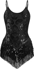 Women Sequins Fringe Bodysuit Dance Costume - Sparkly Tassel Leotard